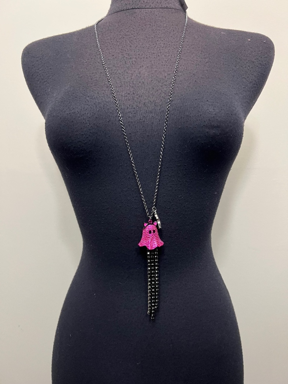 Betsey Johnson Pink Ghost Cat Necklace